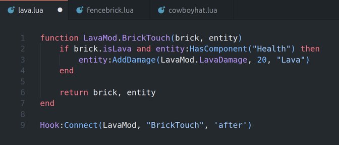 example Lua scripting in a code editor